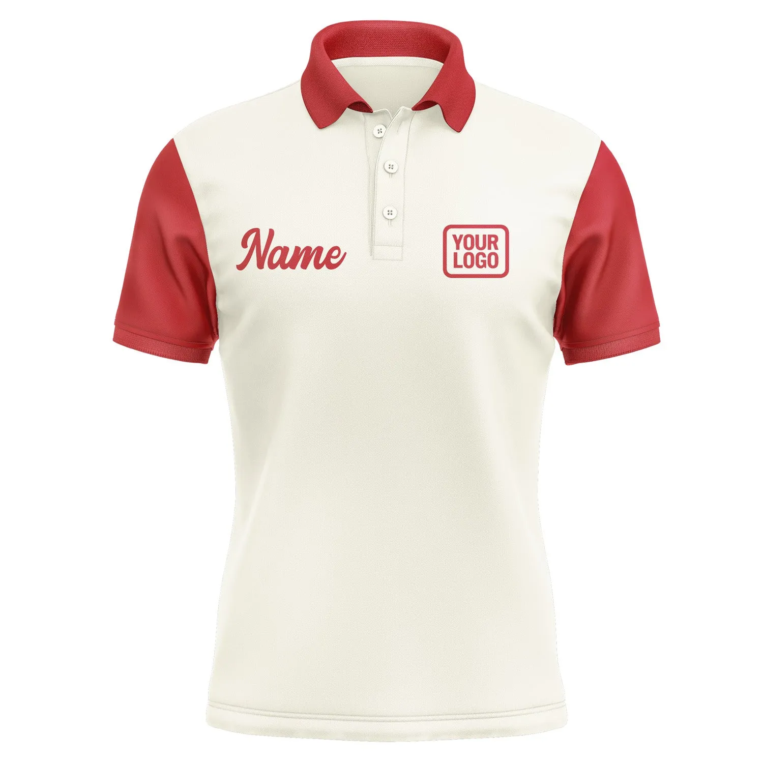 Custom Cream Red Short-Sleeve Polo Shirt