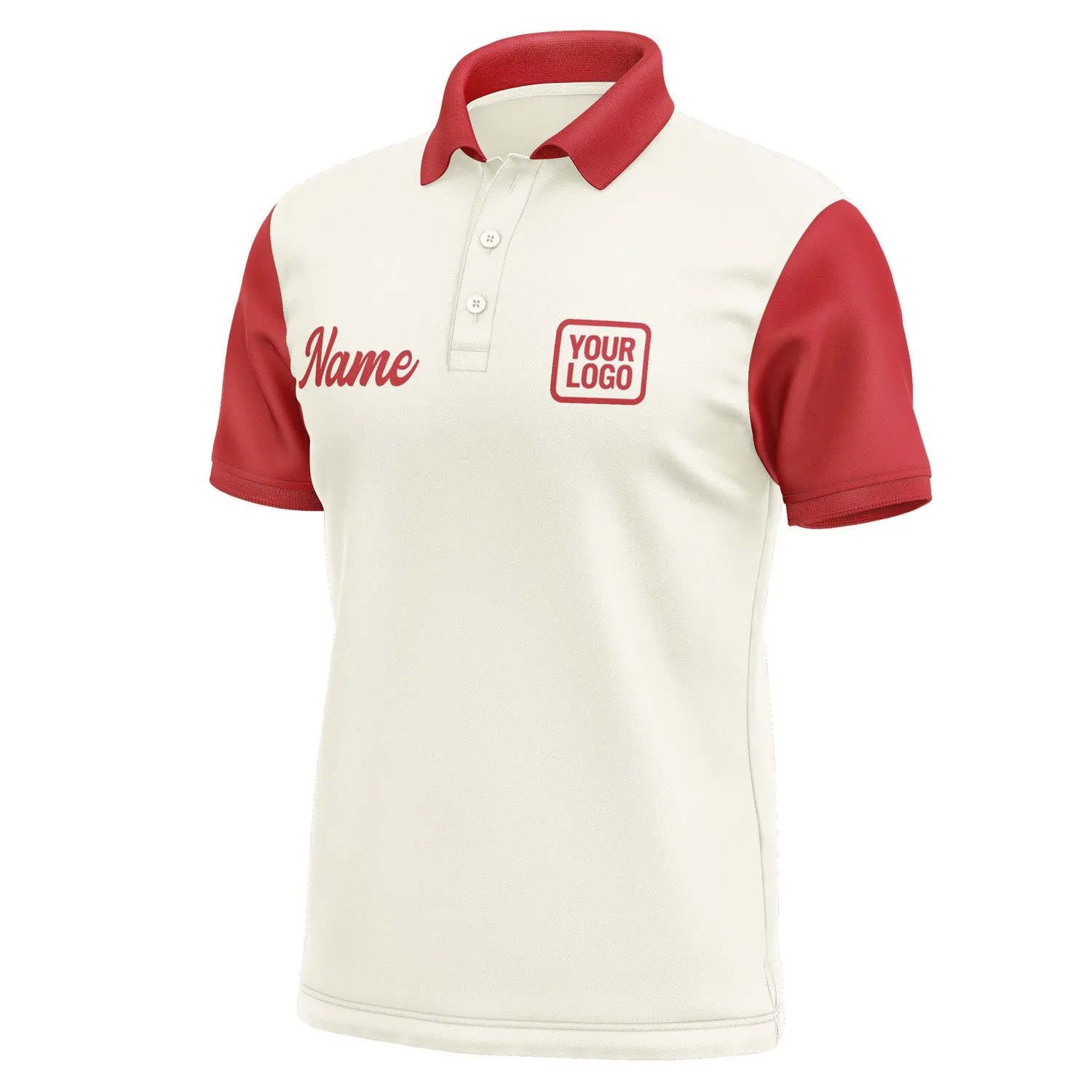 Custom Cream Red Short-Sleeve Polo Shirt