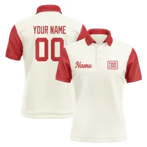 Custom Cream Red Short-Sleeve Polo Shirt
