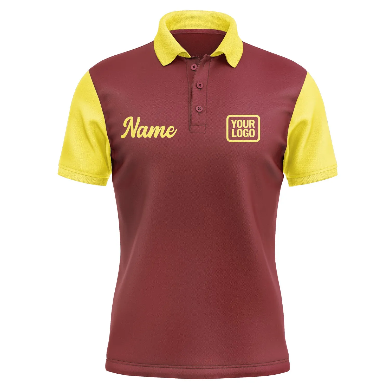 Custom Crimson Red Light Yellow Short-Sleeve Polo Shirt