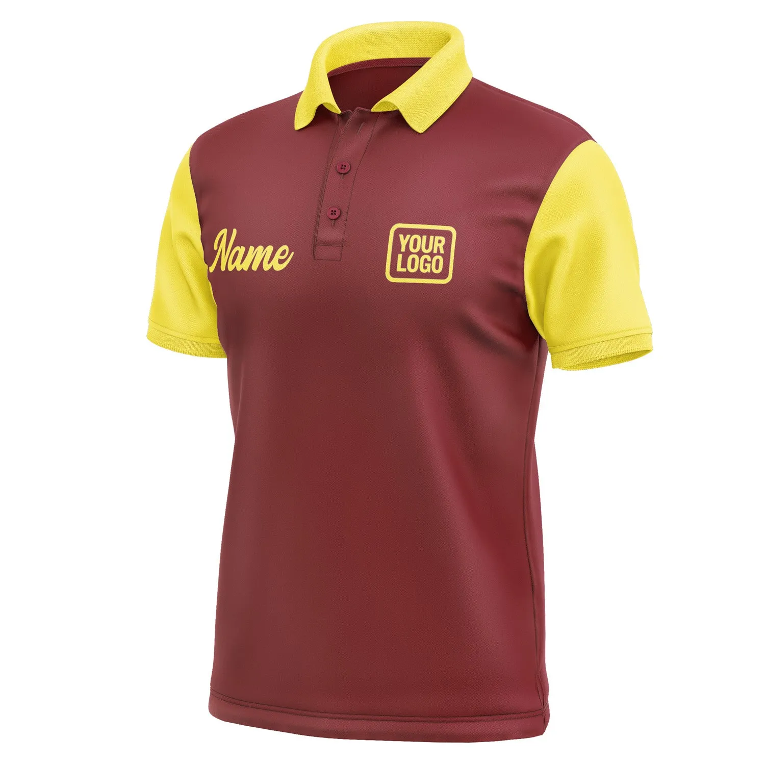 Custom Crimson Red Light Yellow Short-Sleeve Polo Shirt
