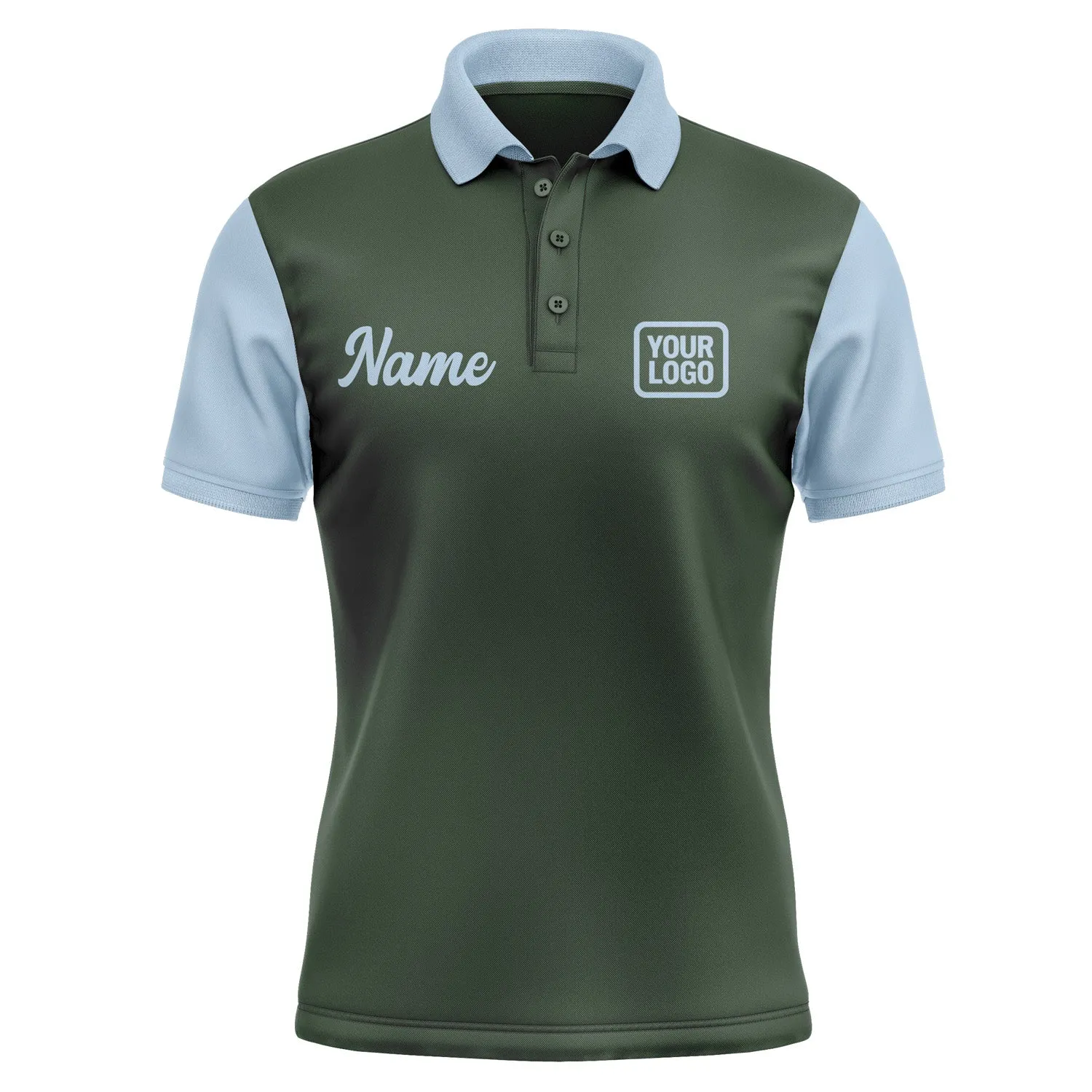Custom Dark Green Light Blue Short-Sleeve Polo Shirt