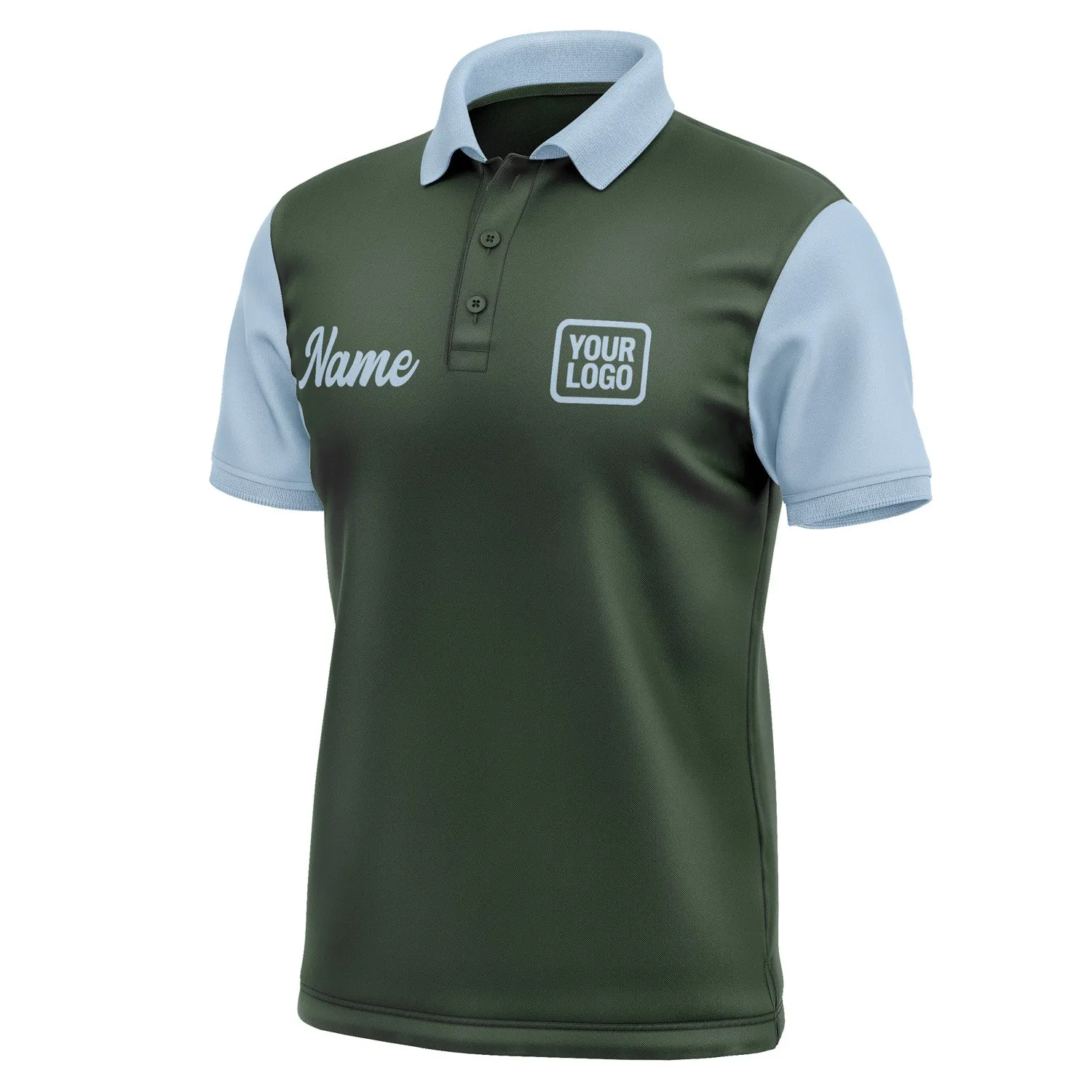 Custom Dark Green Light Blue Short-Sleeve Polo Shirt