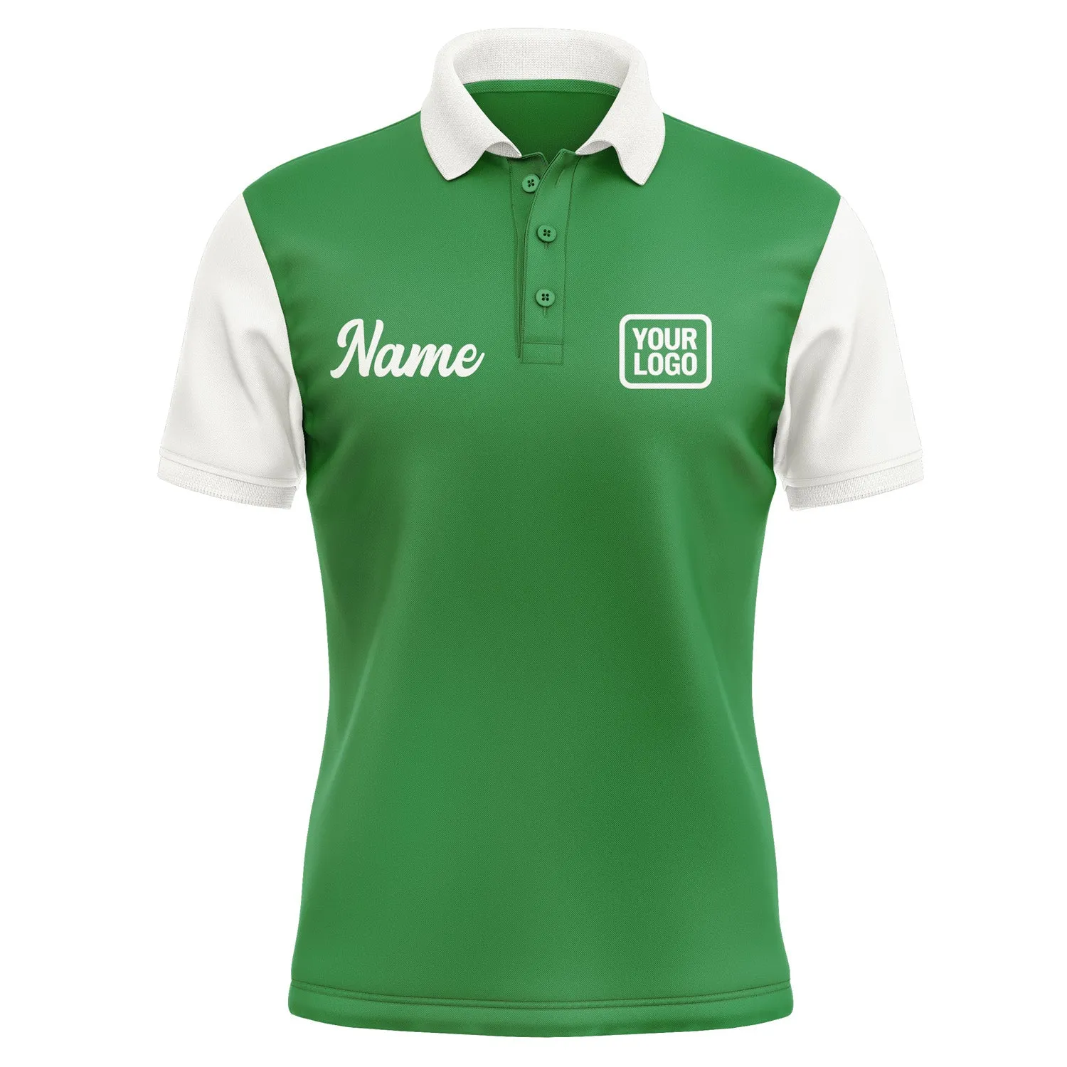 Custom Emerald Green White Short-Sleeve Polo Shirt