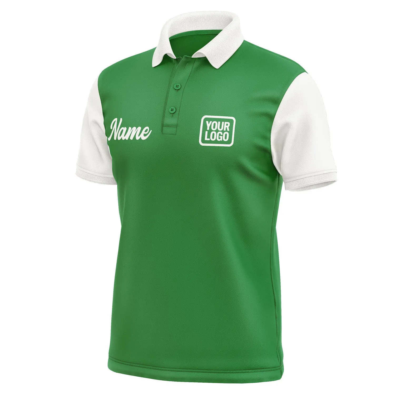Custom Emerald Green White Short-Sleeve Polo Shirt