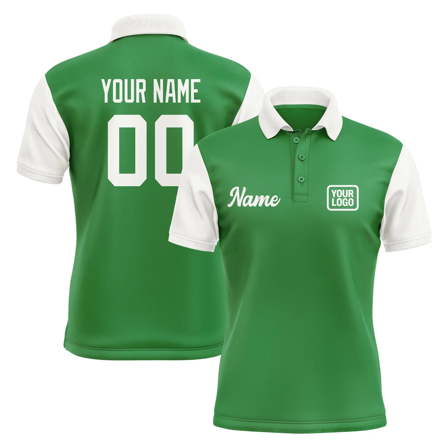 Custom Emerald Green White Short-Sleeve Polo Shirt