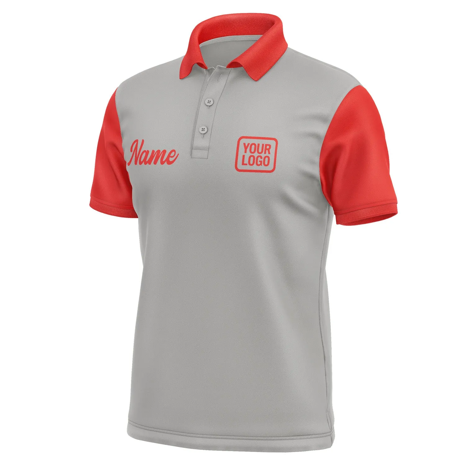 Custom Gray Orange Red Short-Sleeve Polo Shirt