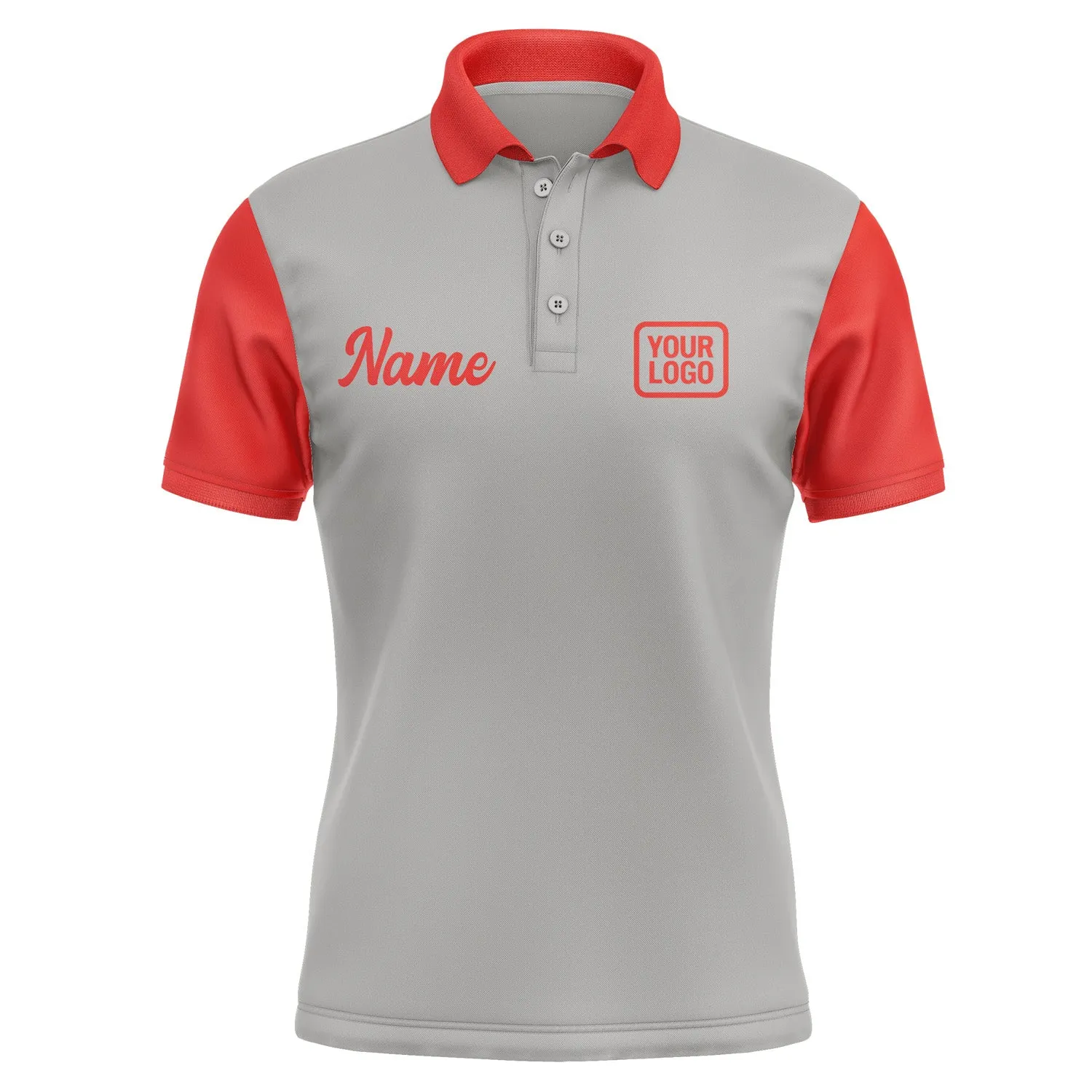 Custom Gray Orange Red Short-Sleeve Polo Shirt