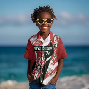 Custom Kenya Rugby Sevens Kid Hawaiian Shirt Maasai Shield With African Pattern LT14