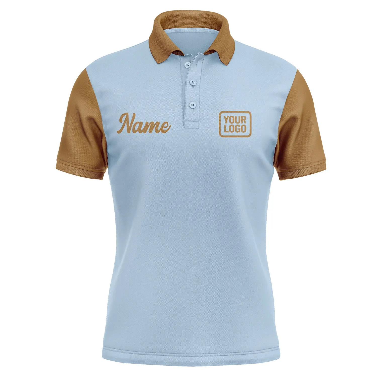 Custom Light Blue Khaki Short-Sleeve Polo Shirt