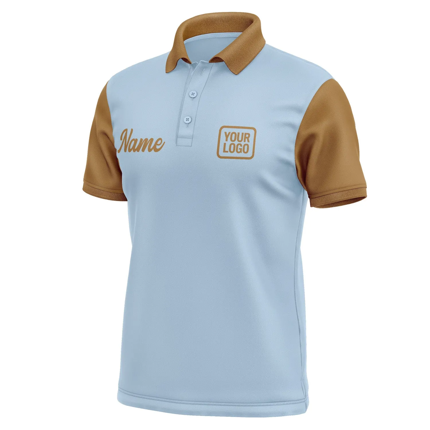 Custom Light Blue Khaki Short-Sleeve Polo Shirt
