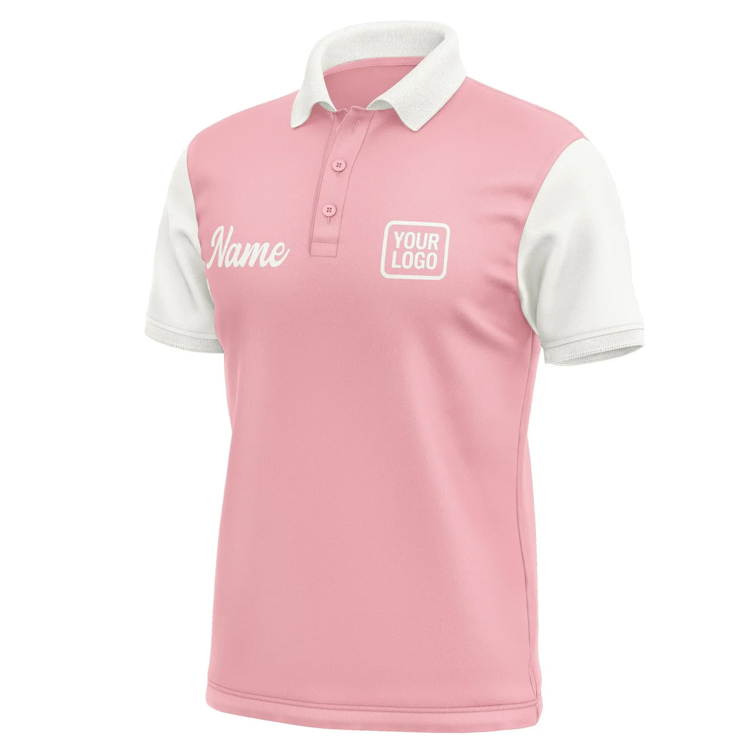 Custom Light Pink White Short-Sleeve Polo Shirt