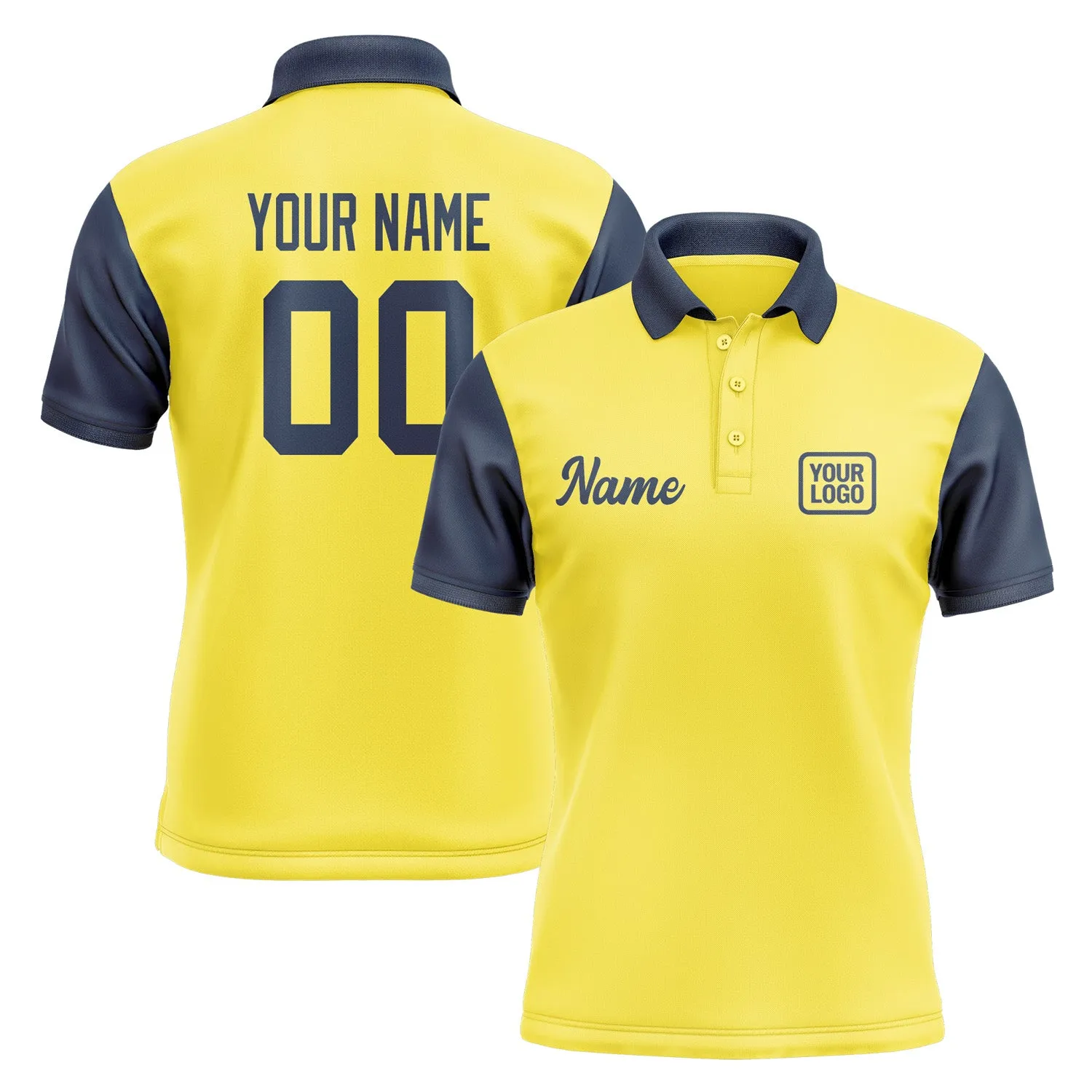 Custom Light Yellow Blue Short-Sleeve Polo Shirt