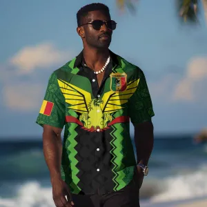 Custom Mali Football Hawaiian Shirt Les Aigles-Green, Gold & Red LT03