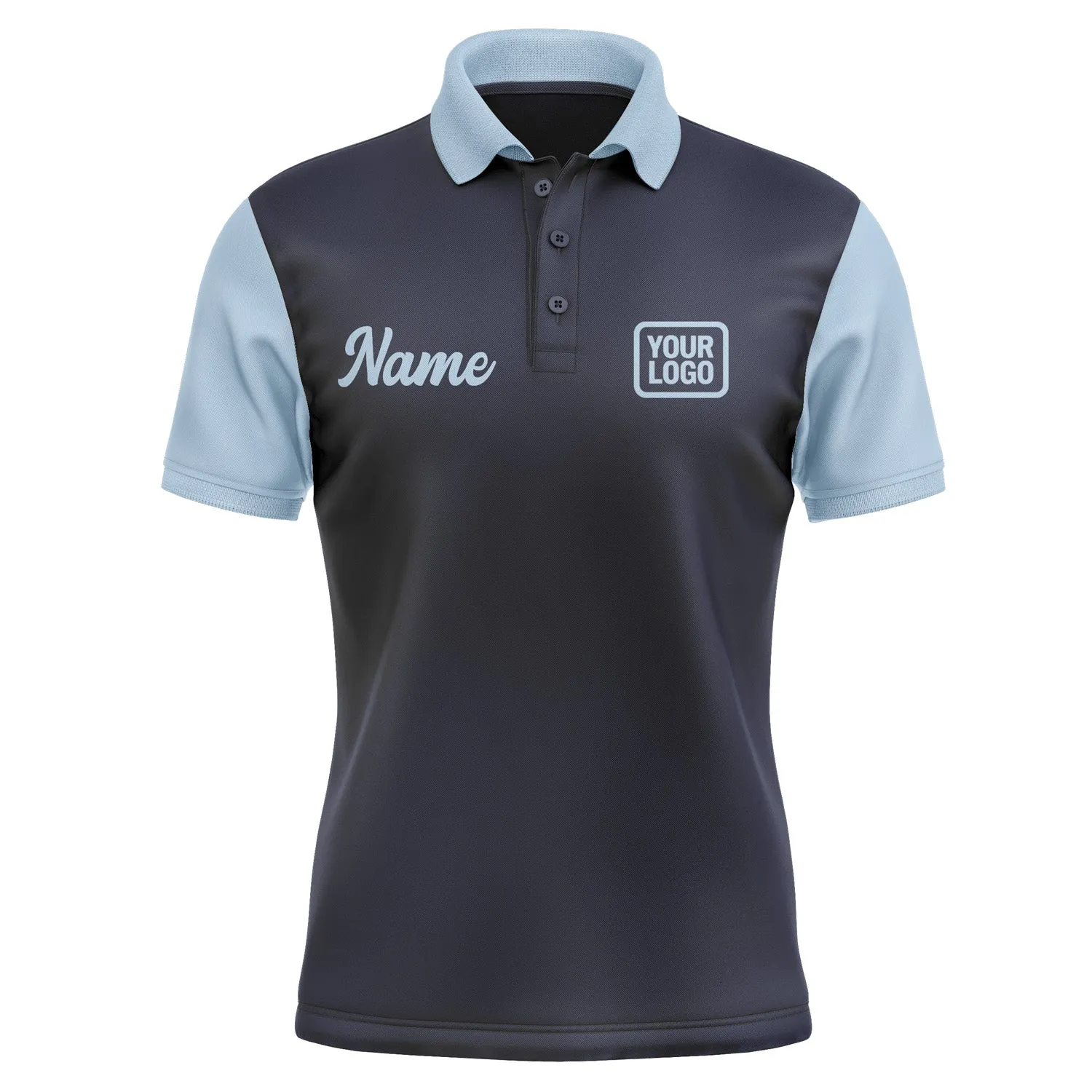 Custom Navy Light Blue Short-Sleeve Polo Shirt