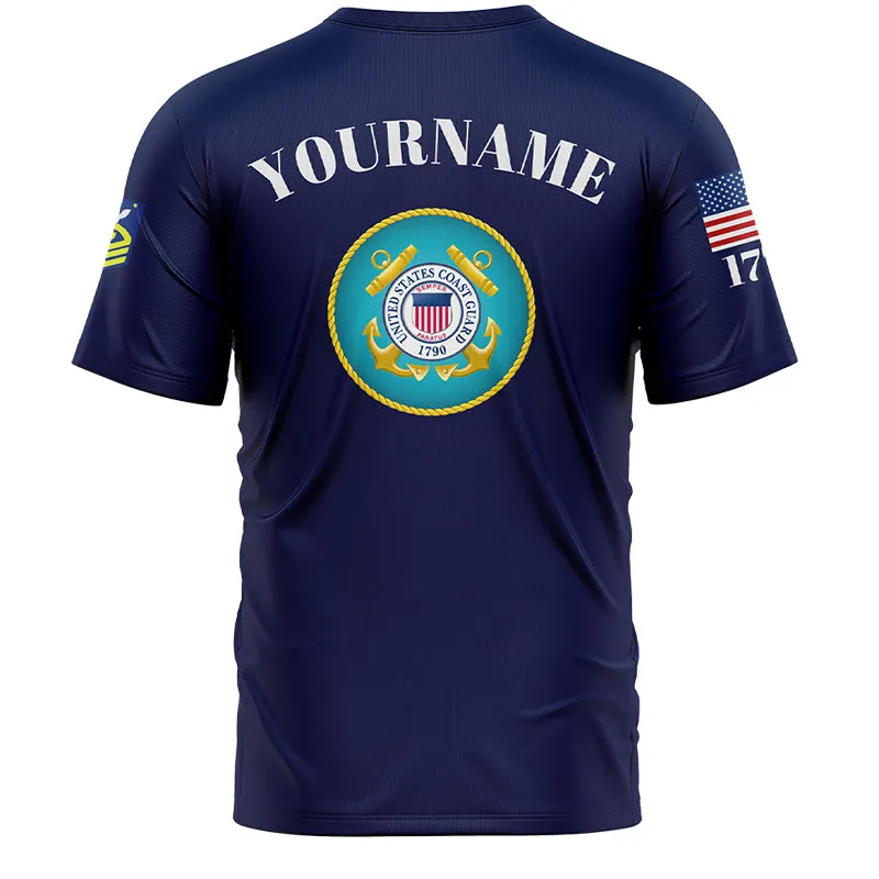 Custom Navy Thank You For Your Services And Sacrifice 1776 American Flag U.S Coast Guard Military Rank Name Veterans Day T-Shirt