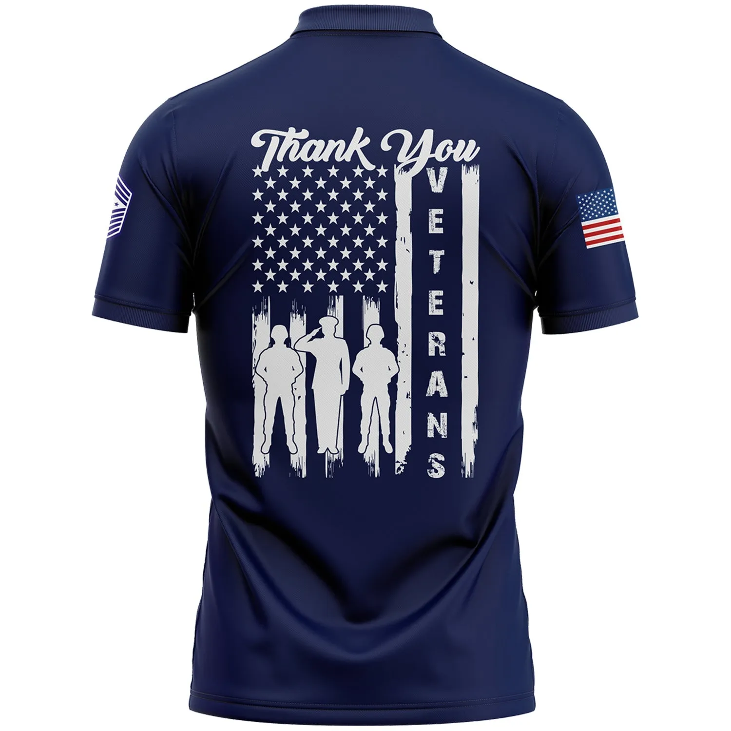 Custom Navy Thank You Veterans 1776 Flag U.S Air Force Military Rank Name Veterans Day Golf Polo Shirt | Father's Day Gifts