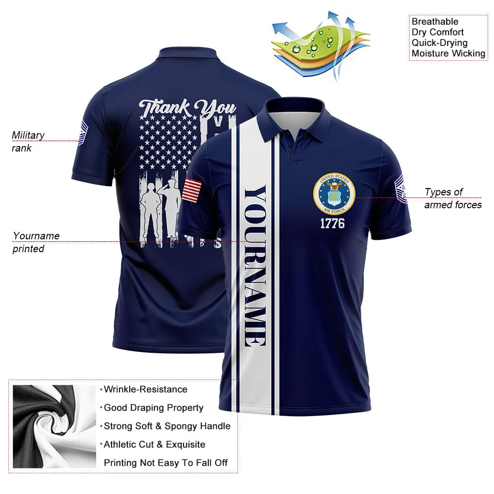 Custom Navy Thank You Veterans 1776 Flag U.S Air Force Military Rank Name Veterans Day Golf Polo Shirt | Father's Day Gifts