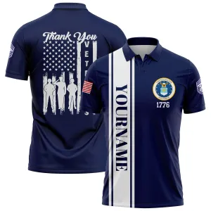 Custom Navy Thank You Veterans 1776 Flag U.S Air Force Military Rank Name Veterans Day Golf Polo Shirt | Father's Day Gifts