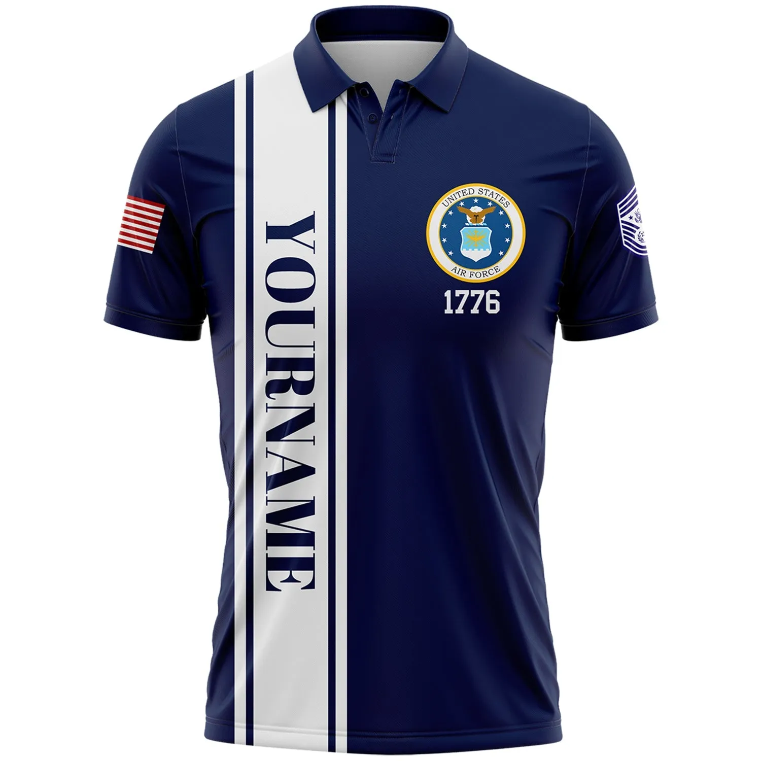Custom Navy Thank You Veterans 1776 Flag U.S Air Force Military Rank Name Veterans Day Golf Polo Shirt | Father's Day Gifts