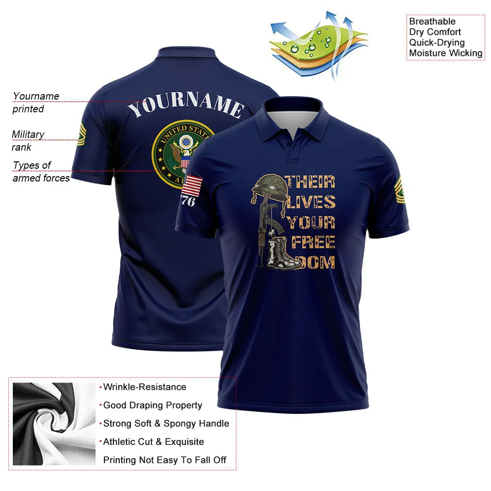 Custom Navy Their Lives Your Freedom 1776 U.S Marine Corps Military Rank Name Memorial Day Golf Polo Shirt