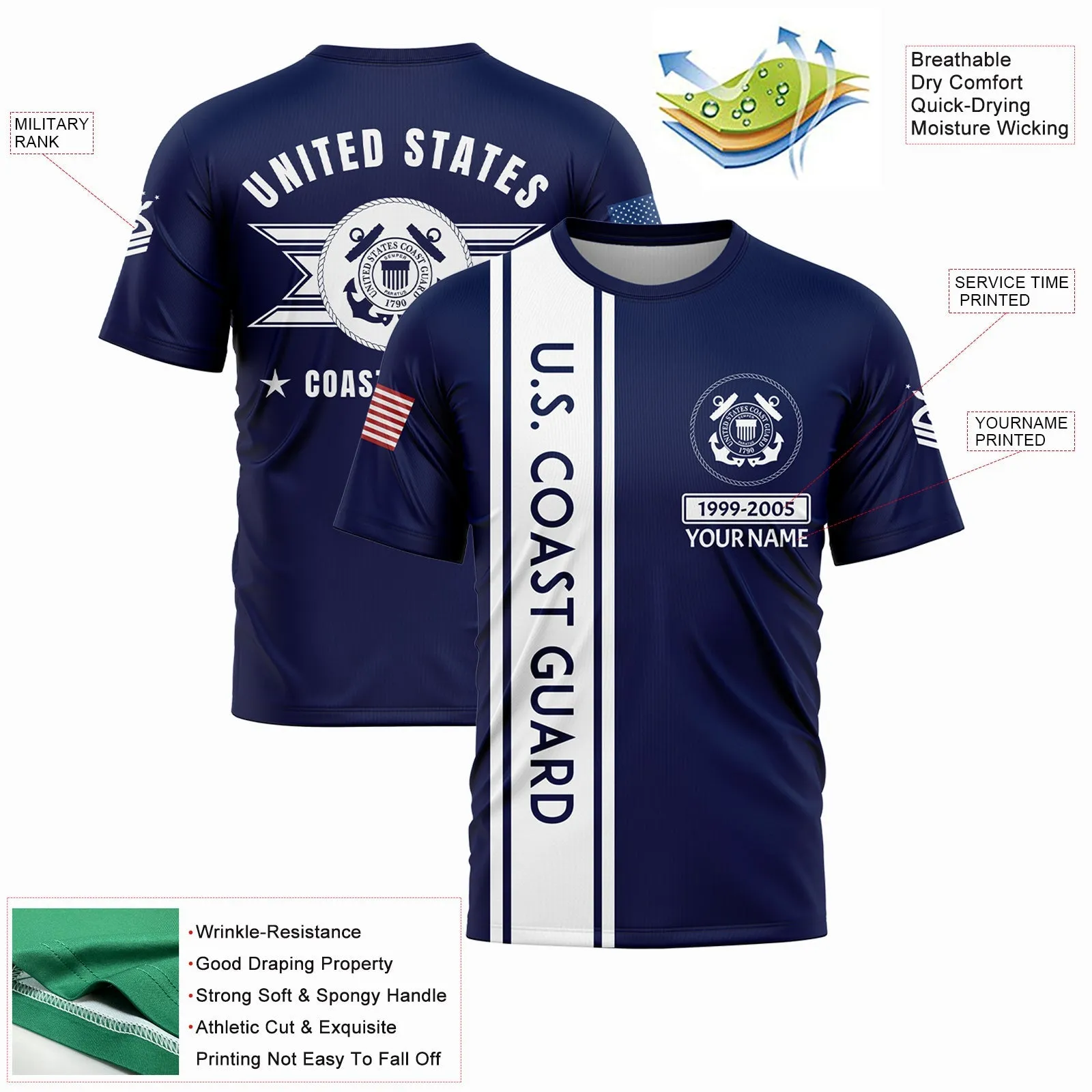 Custom Navy U.S Coast Guard Military Rank Veteran Name T-Shirt