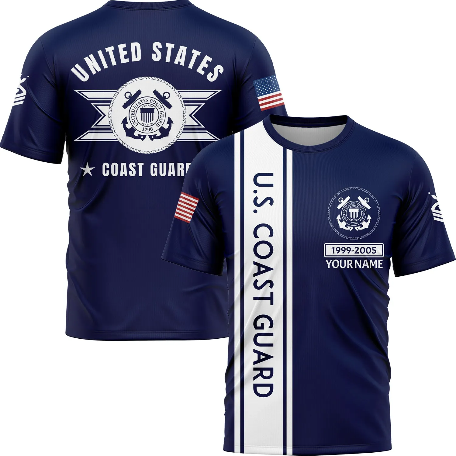 Custom Navy U.S Coast Guard Military Rank Veteran Name T-Shirt
