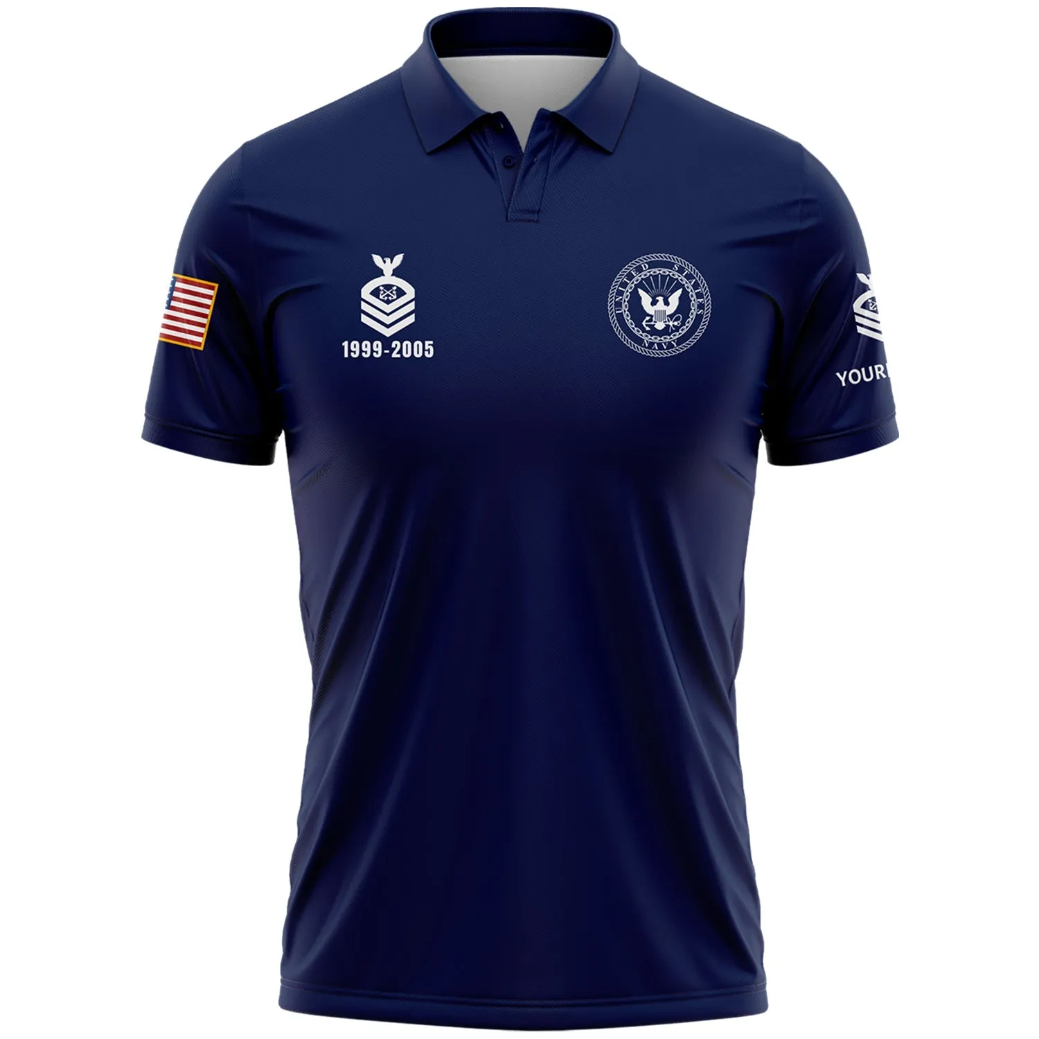 Custom Navy U.S Navy Military Rank Veteran Name Golf Polo Shirt