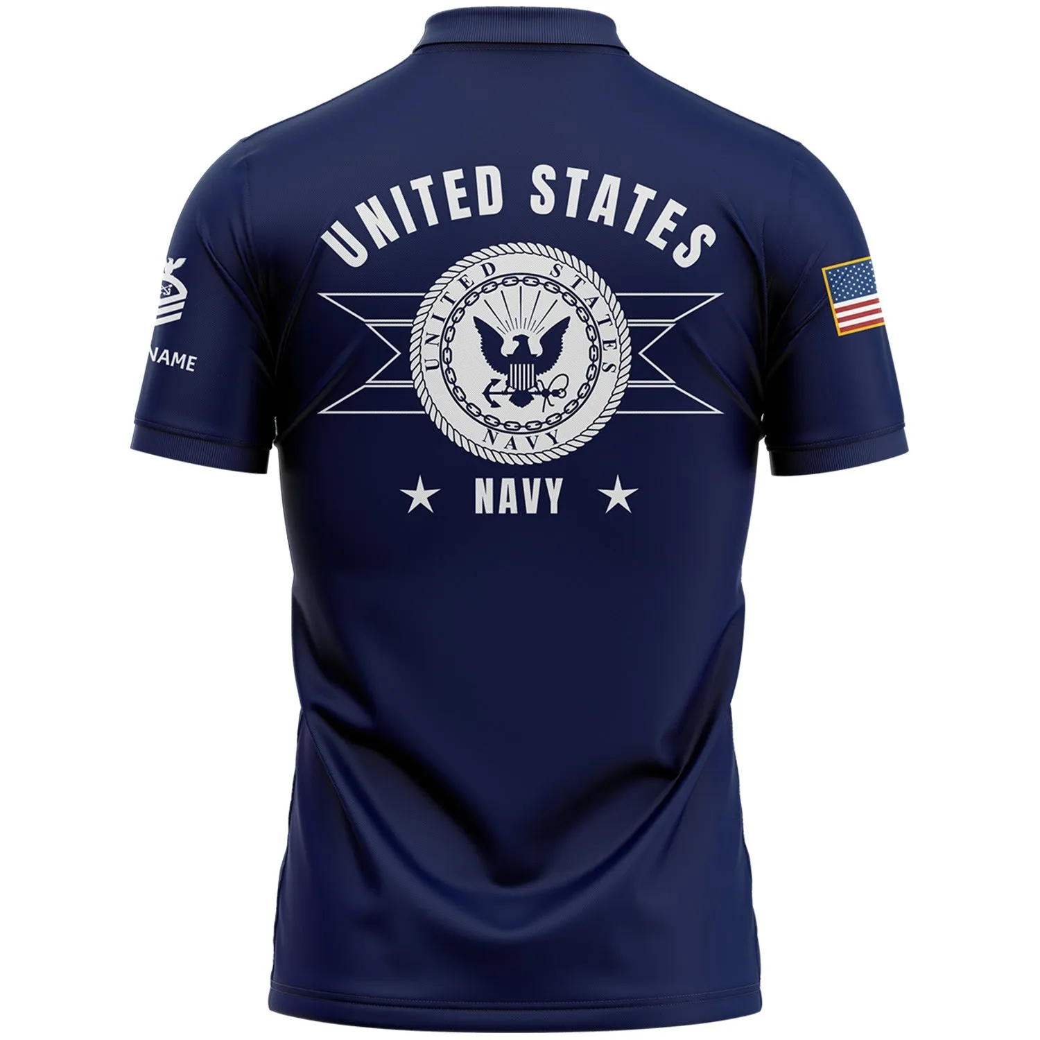 Custom Navy U.S Navy Military Rank Veteran Name Golf Polo Shirt