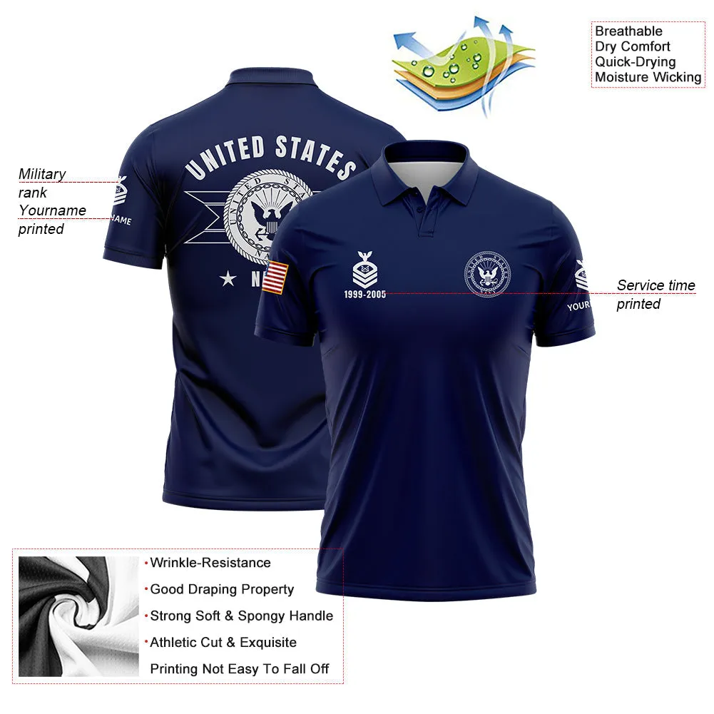 Custom Navy U.S Navy Military Rank Veteran Name Golf Polo Shirt