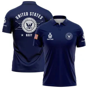 Custom Navy U.S Navy Military Rank Veteran Name Golf Polo Shirt