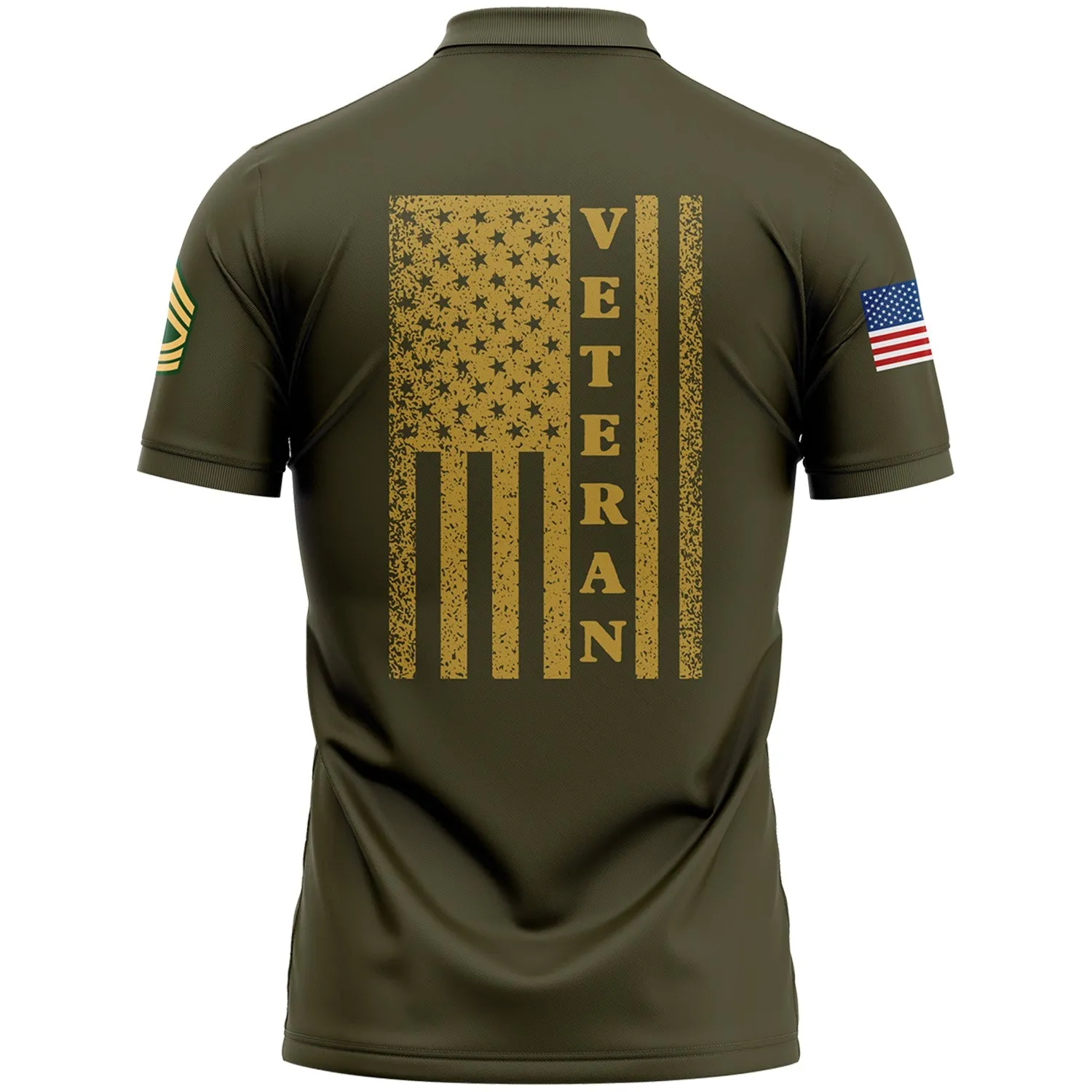 Custom Olive 1776 American Flag Military Rank Name Veterans Day Golf Polo Shirt