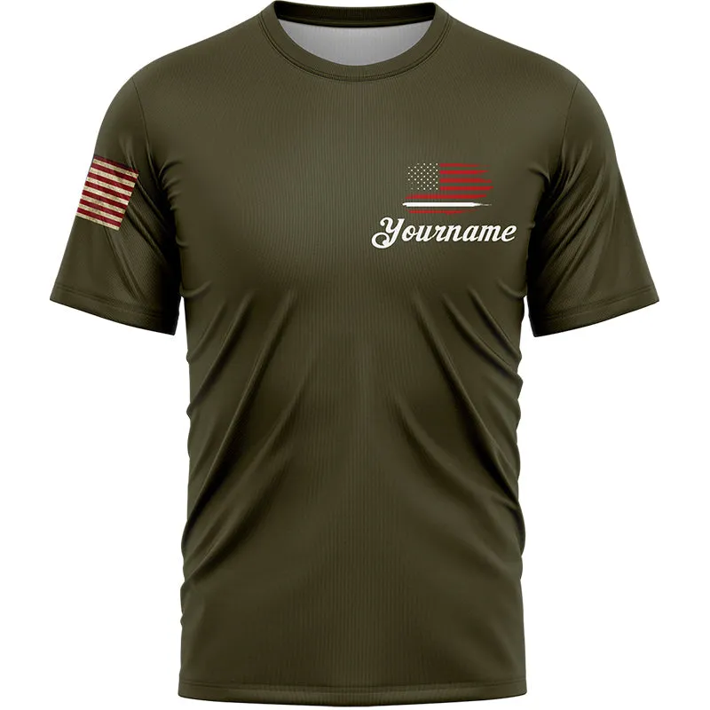 Custom Olive American Patriot Name T-Shirt
