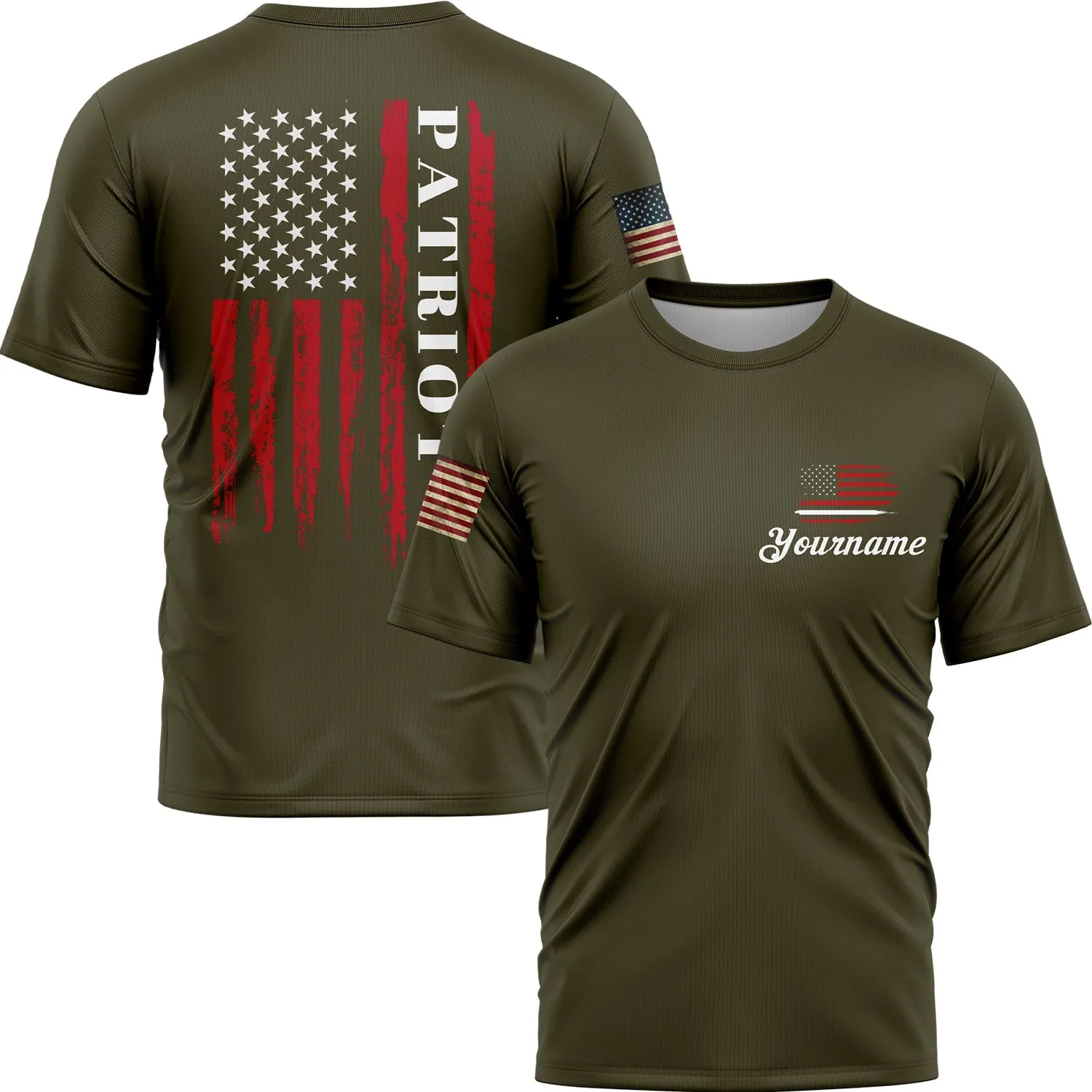 Custom Olive American Patriot Name T-Shirt