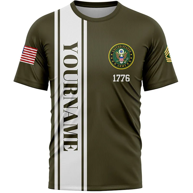 Custom Olive Raised By A Hero Veteran's Daughter 1776 Flag U.S Army Military Rank Name Veterans Day T-Shirt | Father's Day Gifts