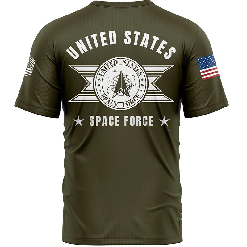 Custom Olive U.S Space Force Military Rank Veteran Name T-Shirt