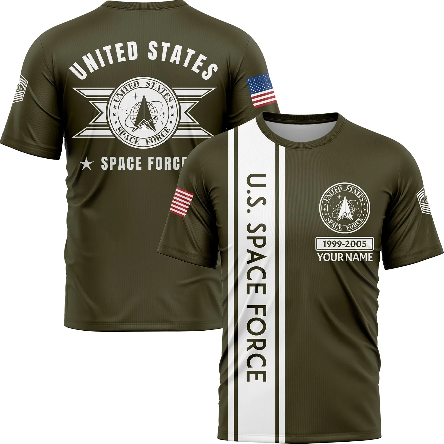 Custom Olive U.S Space Force Military Rank Veteran Name T-Shirt