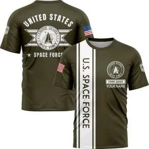 Custom Olive U.S Space Force Military Rank Veteran Name T-Shirt
