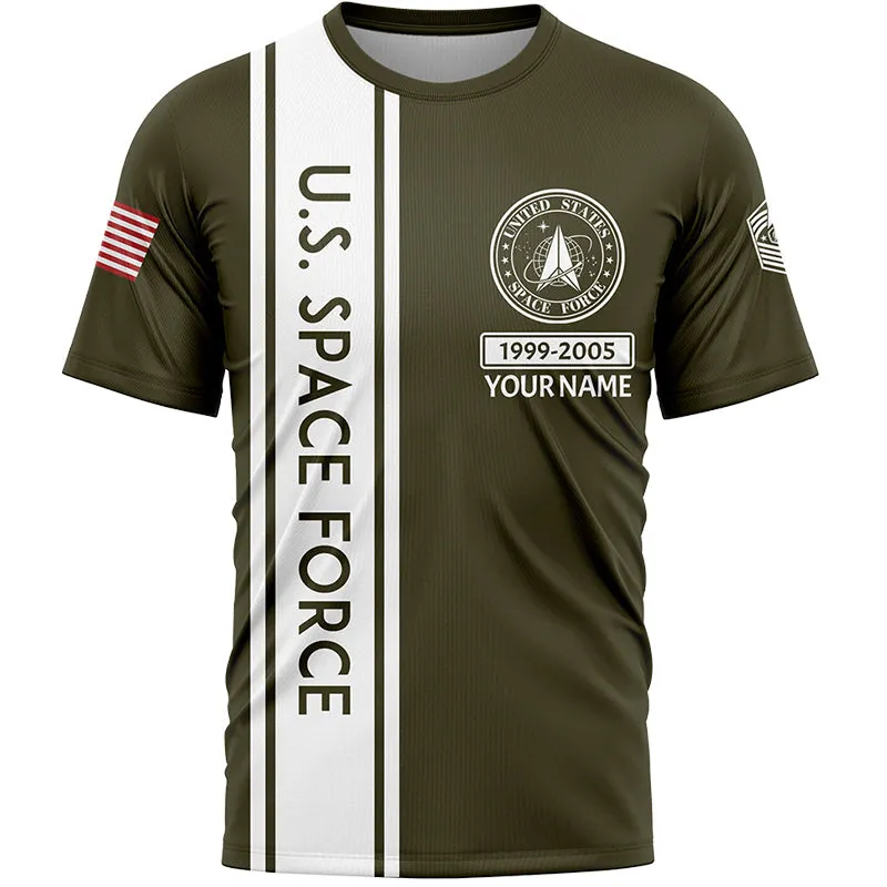 Custom Olive U.S Space Force Military Rank Veteran Name T-Shirt