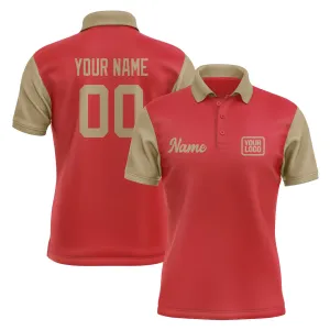 Custom Red Light Khaki Short-Sleeve Polo Shirt