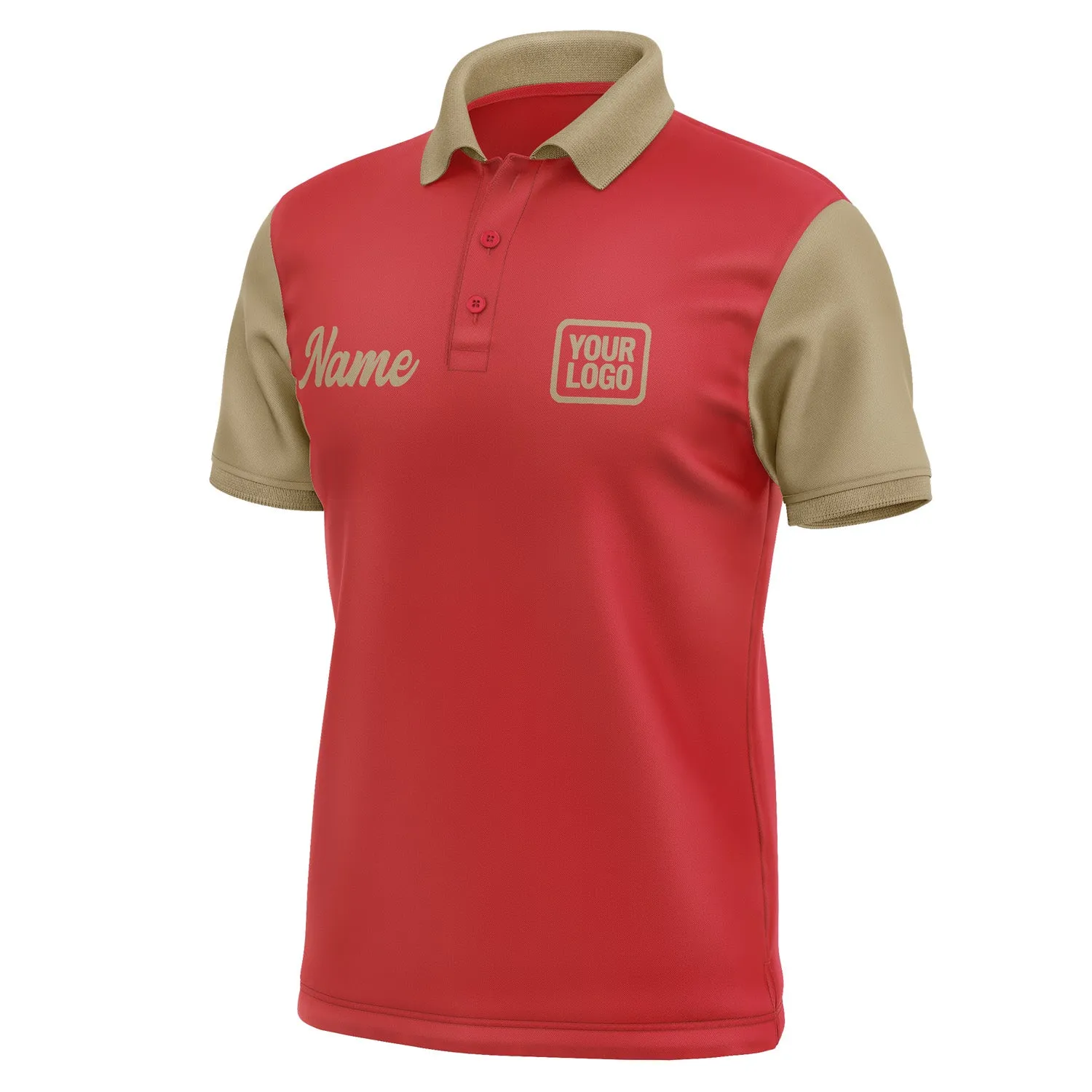 Custom Red Light Khaki Short-Sleeve Polo Shirt