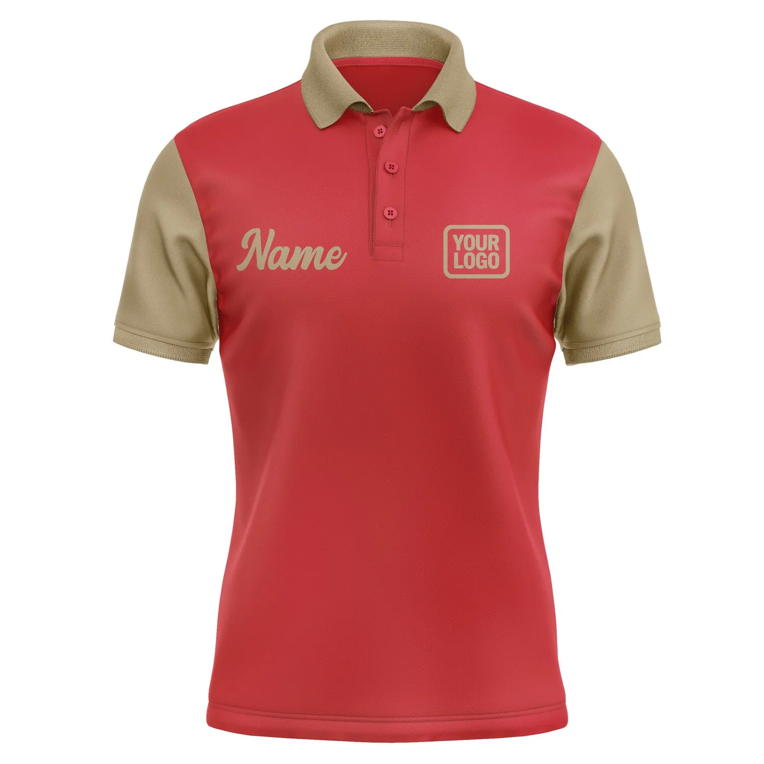Custom Red Light Khaki Short-Sleeve Polo Shirt