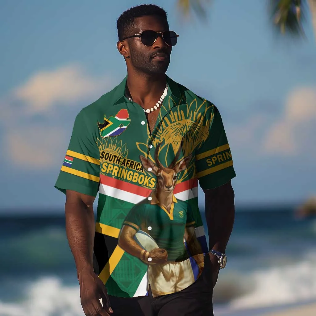 Custom South Africa Rugby Hawaiian Shirt 2024 Go Springboks Mascot African Pattern LT14