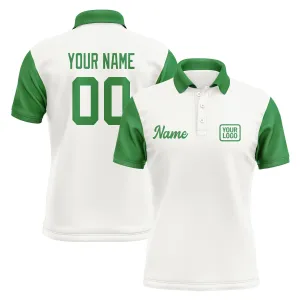 Custom White Emerald Green Short-Sleeve Polo Shirt