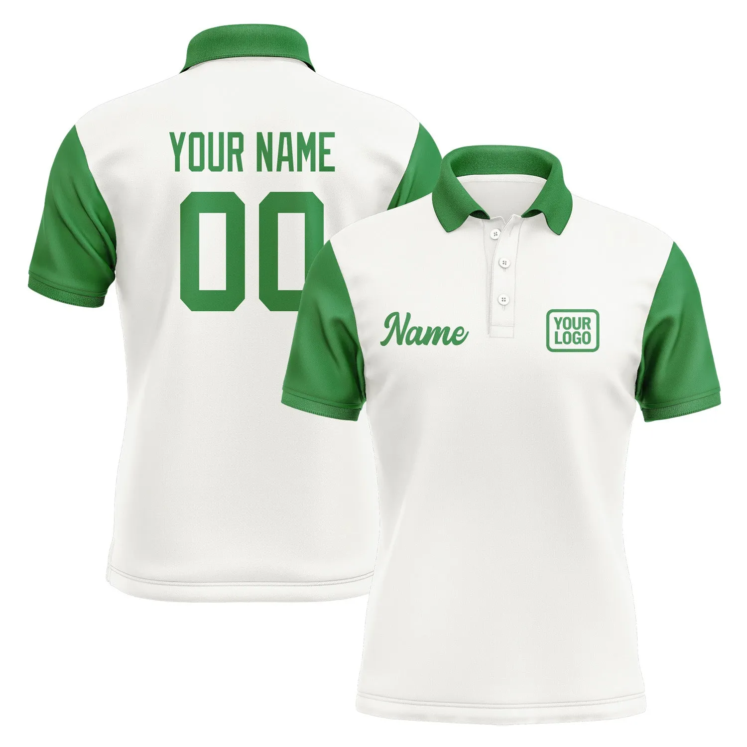 Custom White Emerald Green Short-Sleeve Polo Shirt