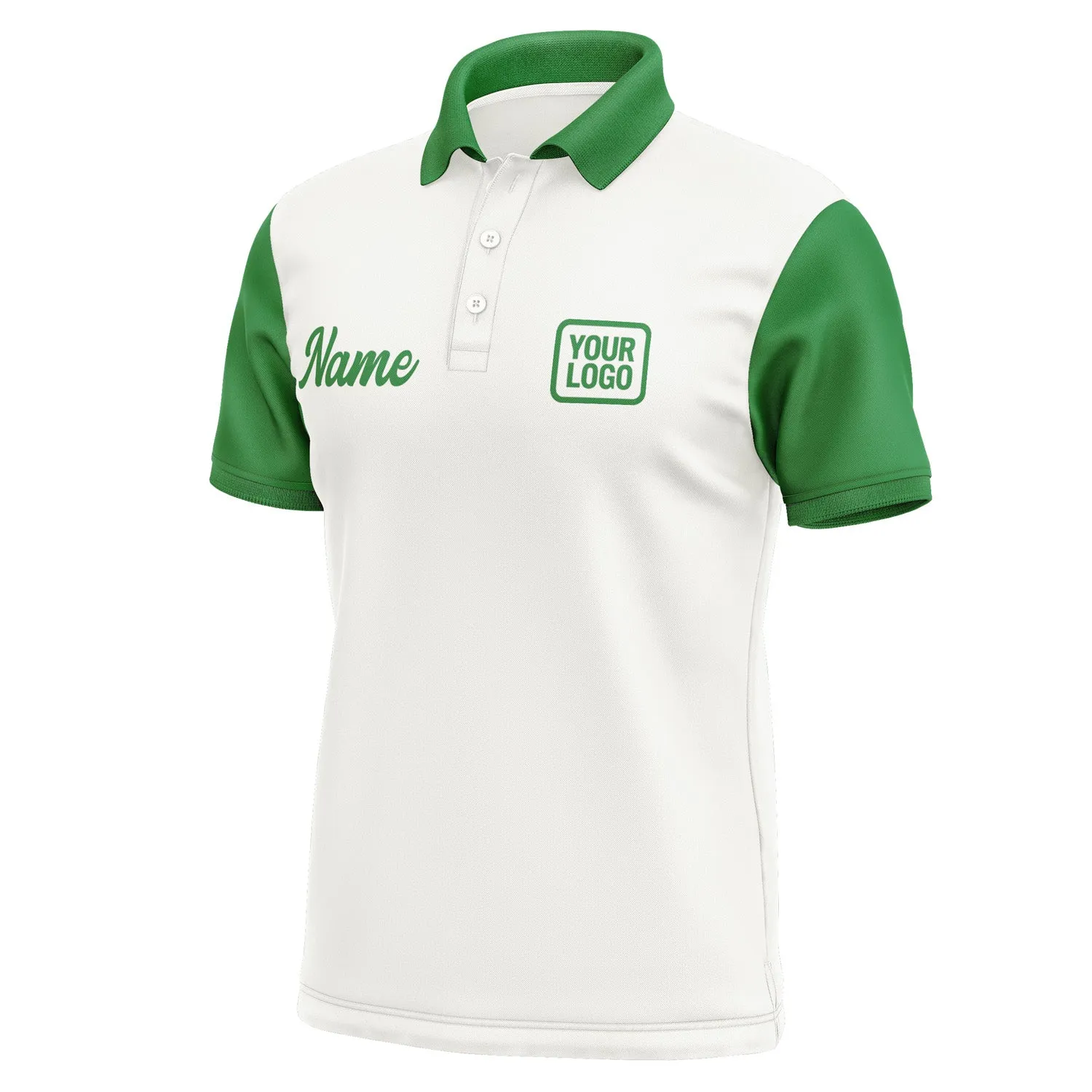 Custom White Emerald Green Short-Sleeve Polo Shirt