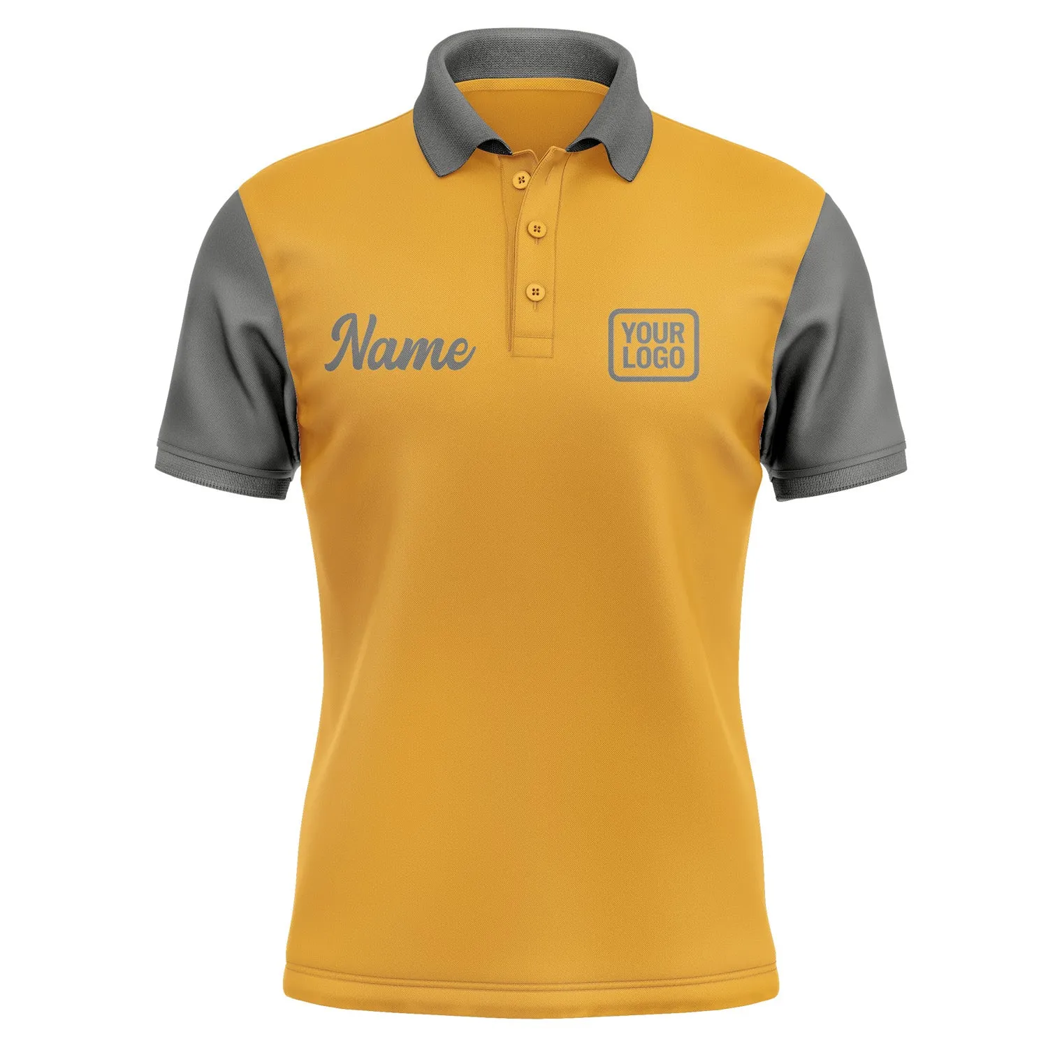 Custom Yellow Dark Grey Short-Sleeve Polo Shirt