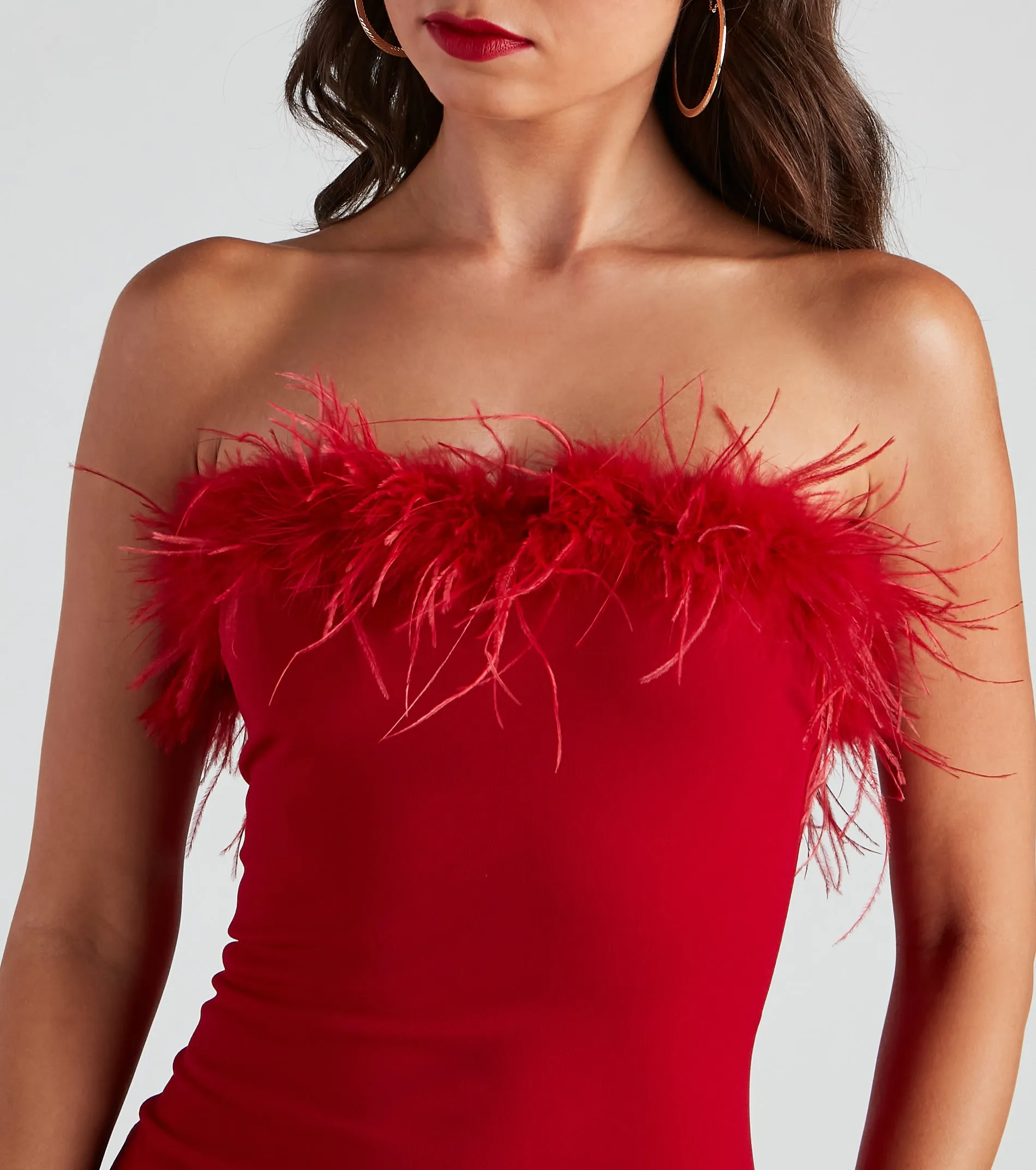 Daring Diva Marabou Feather Crepe Dress