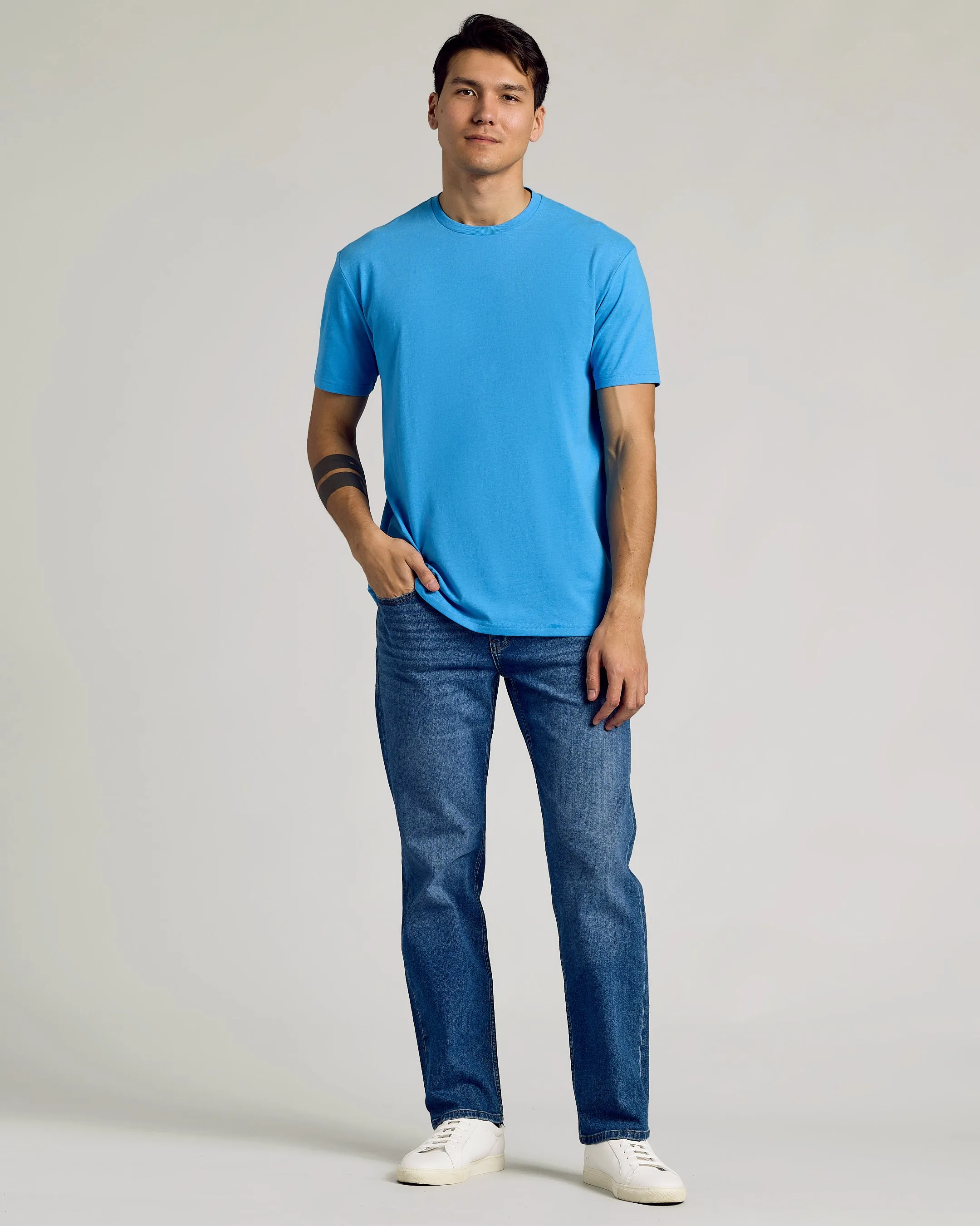 Dark Heather Bahama Blue Short Sleeve Crew Neck Tee
