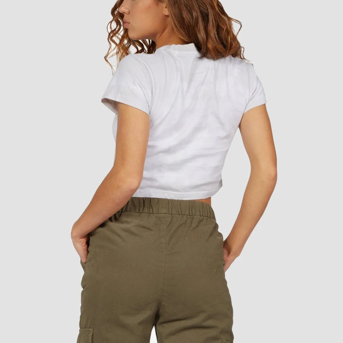 DC Trippin Cropped T-Shirt White Grey Tie Dye - Womens